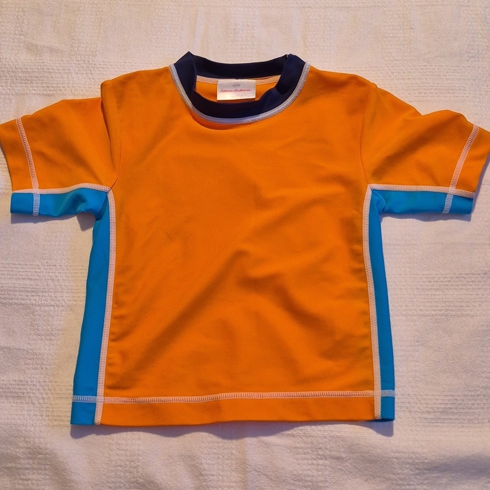 Hanna Andersson boys size 100 or 4 orange teal swim rashguard GUC